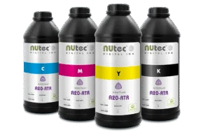 Amethyst A20-RTR UV-curable roll-to-roll ink with CMYK swatches — Ricoh Kyocera UV Roll Ink concept image