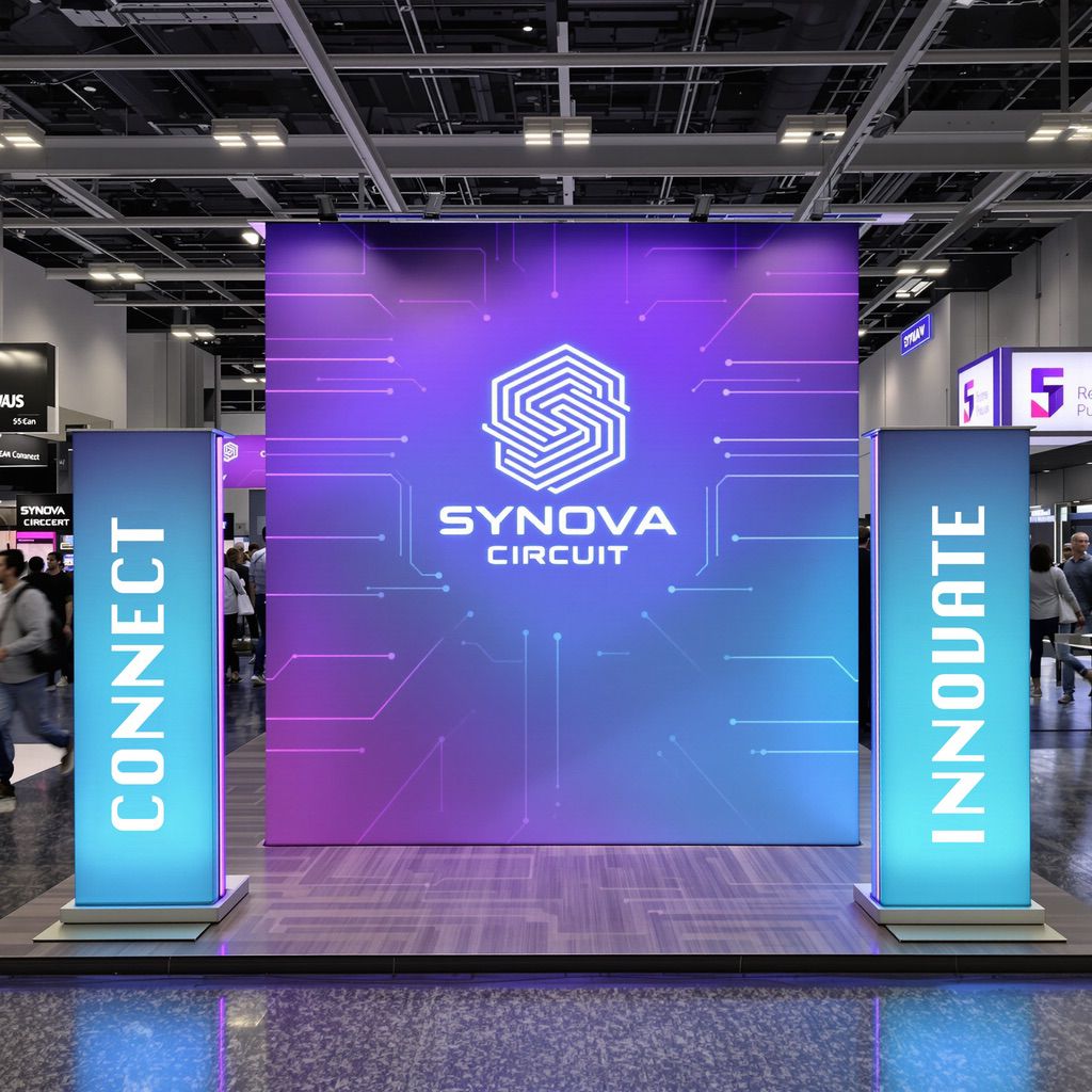 NUtec dye-sublimation inks for trade show graphics on exhibition stand with Synova Circuit branding