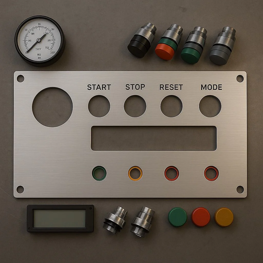 Industrial control panel with NUtec UV-Cured Hybrid inks on aluminium, showcasing durable industrial panel digital ink.