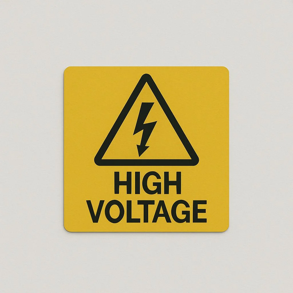 NUtec Safety Sign Printing Inks on UV-Cured inks; yellow warning sign with high voltage symbol