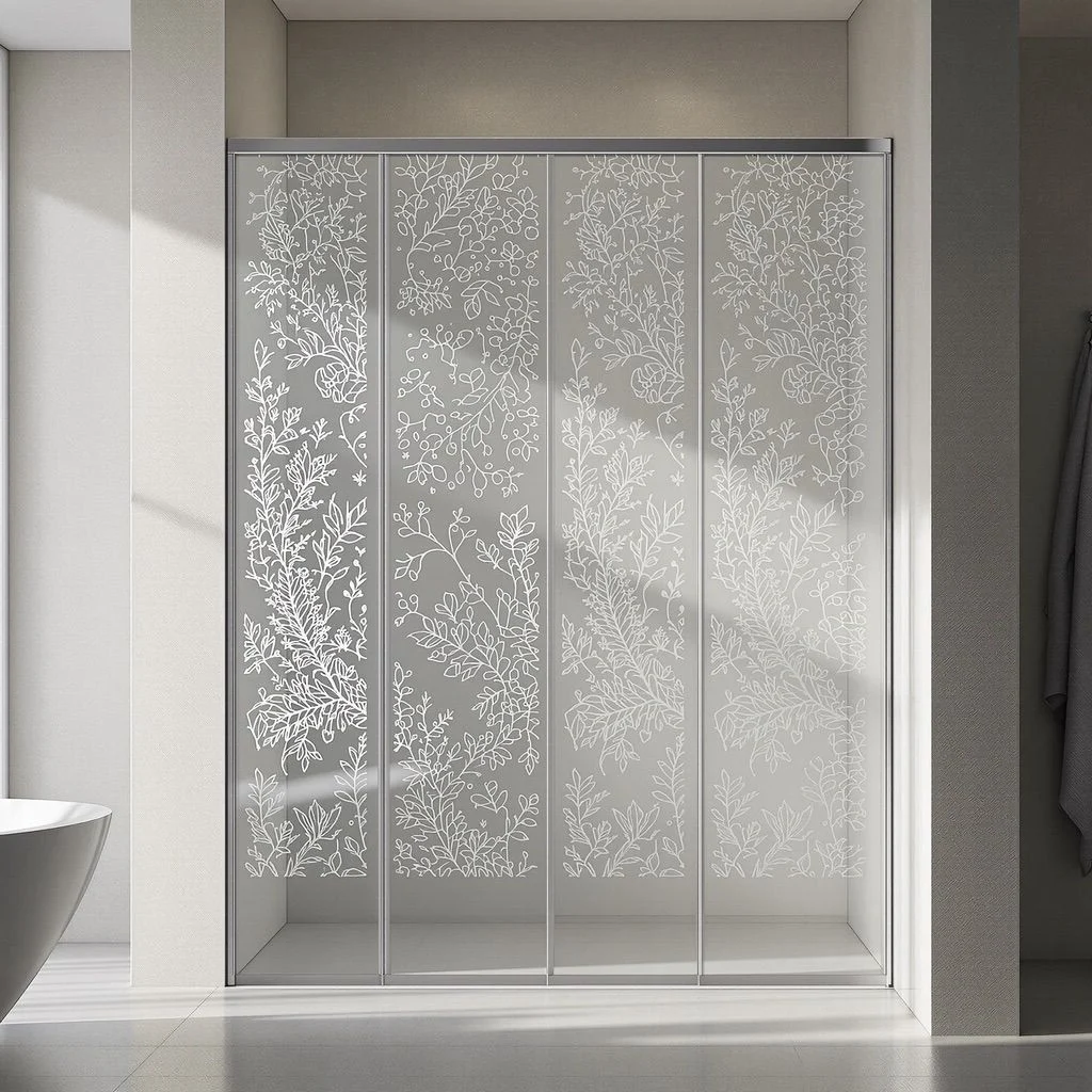 NUtec Digital Ink: Digital Inks Shower Screens on tempered glass for bathroom design.