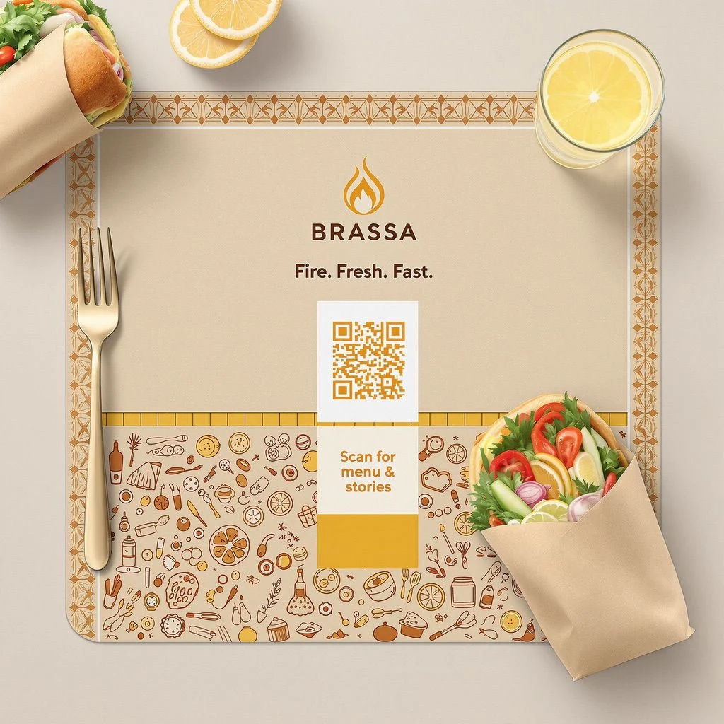 NUtec Digital Ink Placemat Printing on synthetic paper using UV-Cured Roll-to-Roll inks for vibrant restaurant placemats.