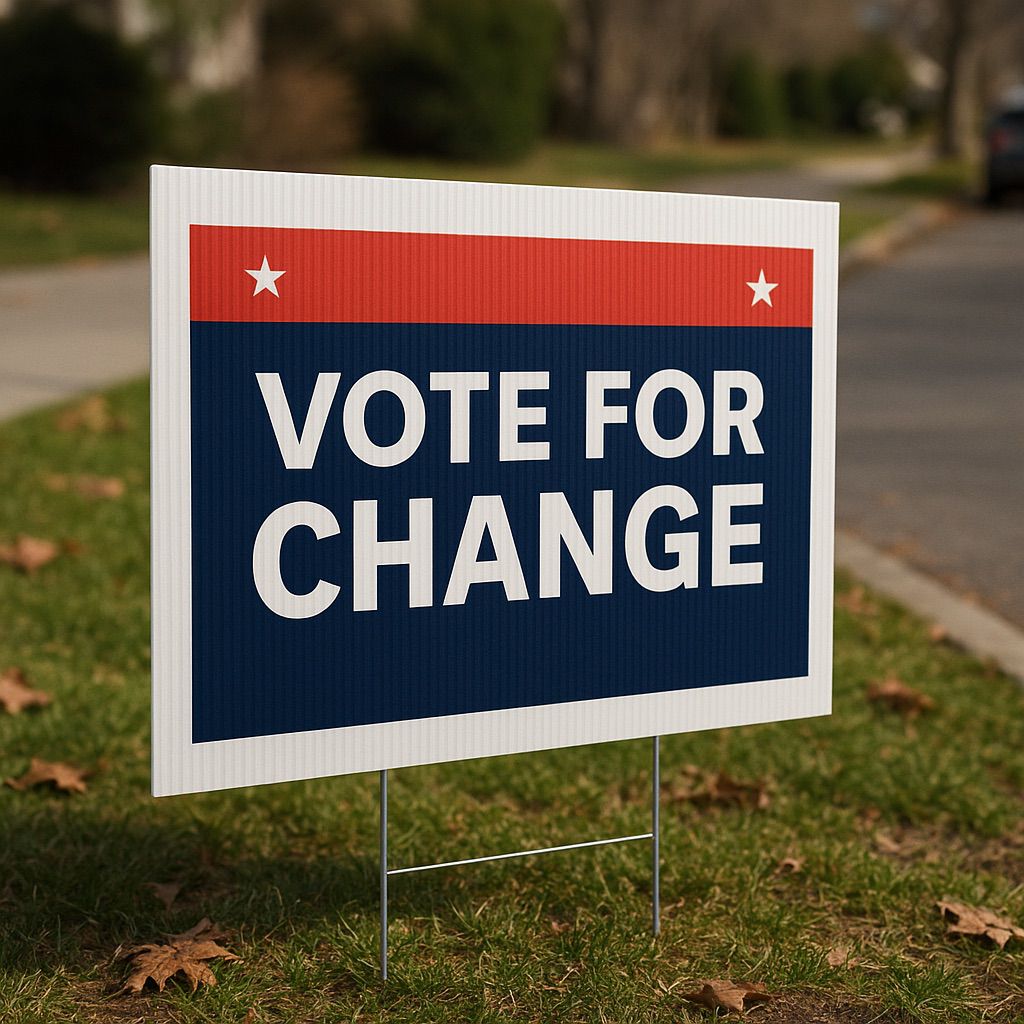 NUtec election signage digital ink on corrugated plastic for durable outdoor display
