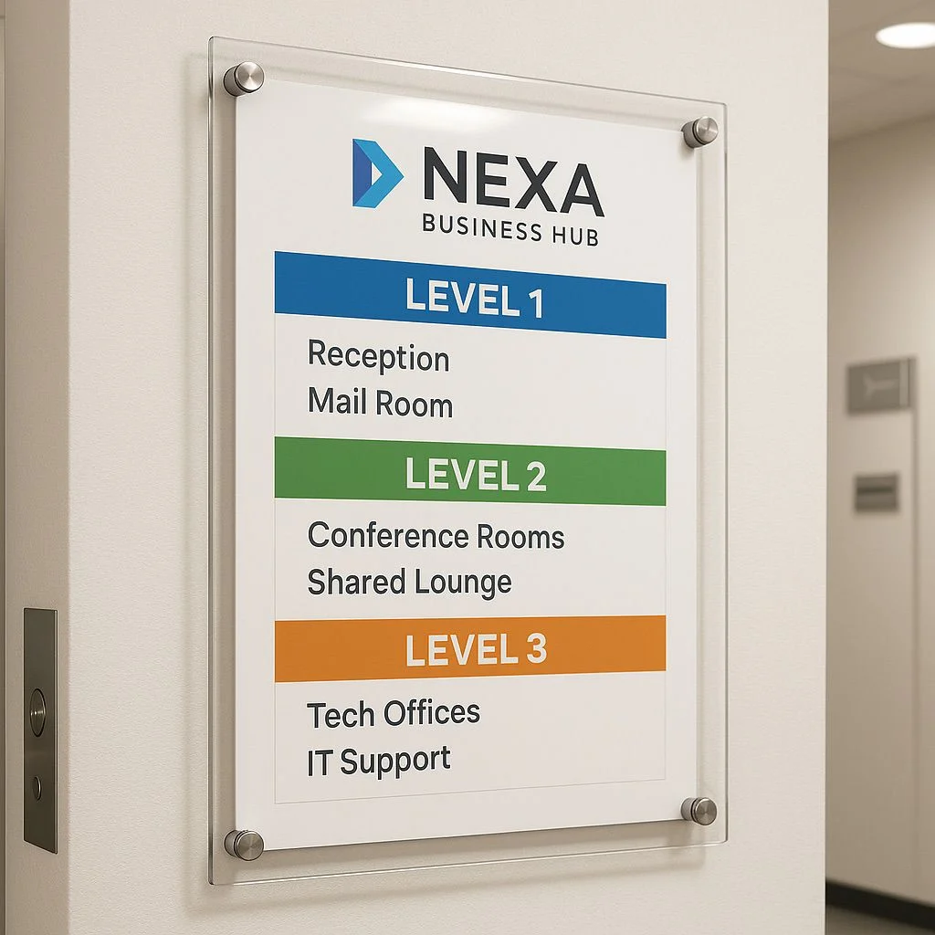 NUtec Digital Ink Sign Covers on polycarbonate for Nexa Business Hub signage (Wayfinding)