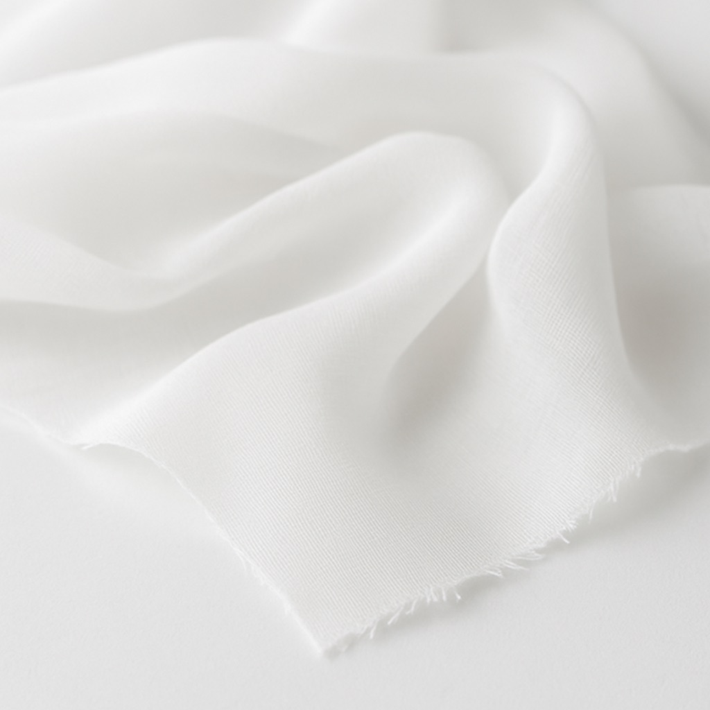 Close-up of white polyester chiffon fabric, showcasing its smooth, silky texture and subtle sheen, ideal for soft-focus prints.