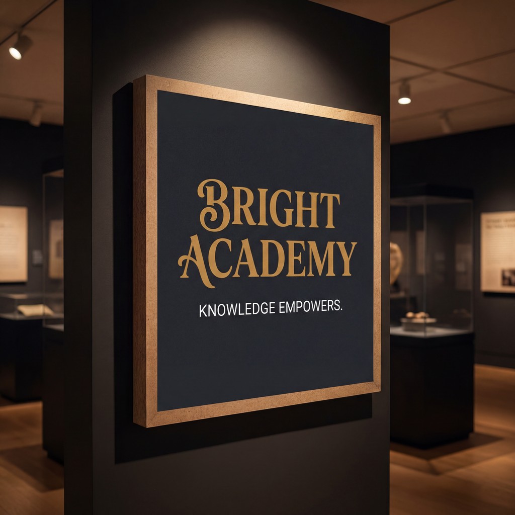 Close-up of a 'BRIGHT ACADEMY' sign made from Gatorfoam with gold lettering, possibly printed with NUtec Digital Ink.