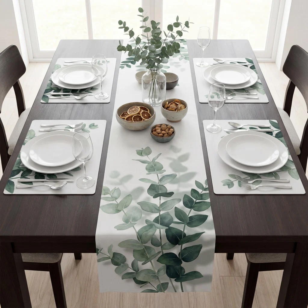 NUtec dye-sublimation inks table linens: custom printed table runners and placemats on polyester for hospitality.