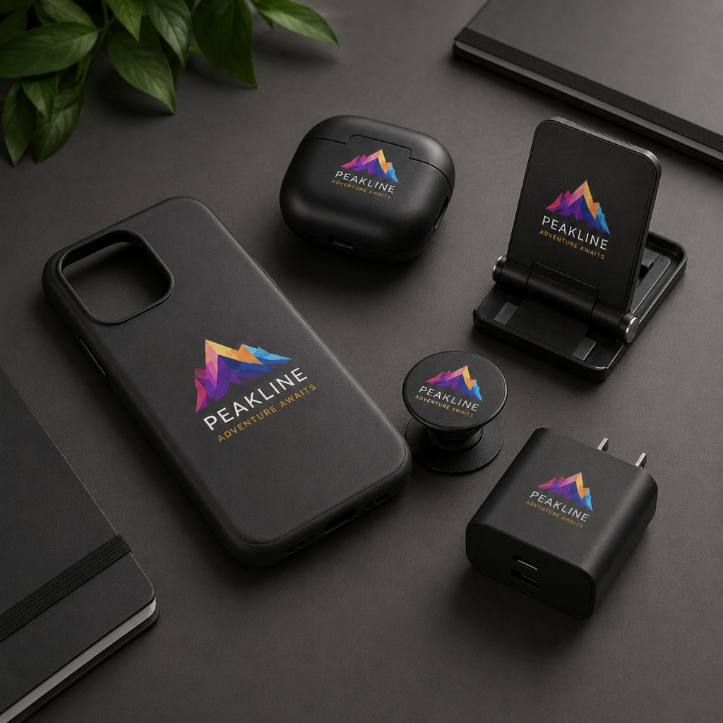 NUtec UV DTF decals on mobile phone accessories, showcasing vibrant, detailed branding for personalised tech products using UV-Cured Roll-to-Roll ink